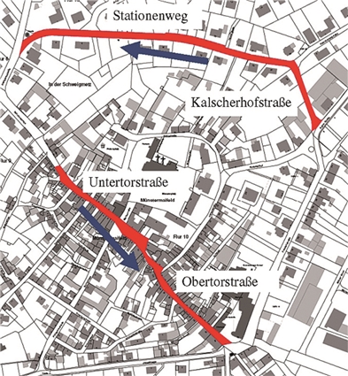 Grafik der Verkehrsführung Probephase Einbahn